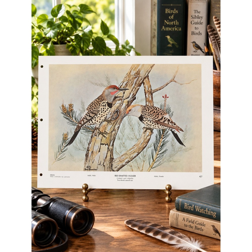 1968 Rex Brasher Red Shafted Flicker Bird Vtg Original Book Plate Wall Art Decor